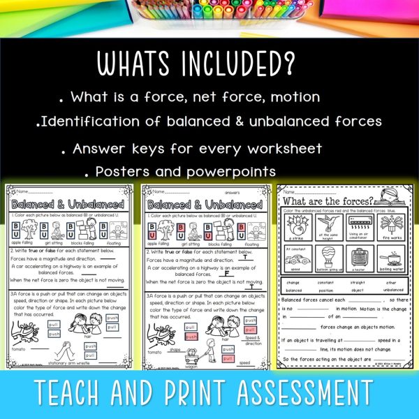 balanced and unbalanced forces poster, powerpoint and worksheets/TPT ...
