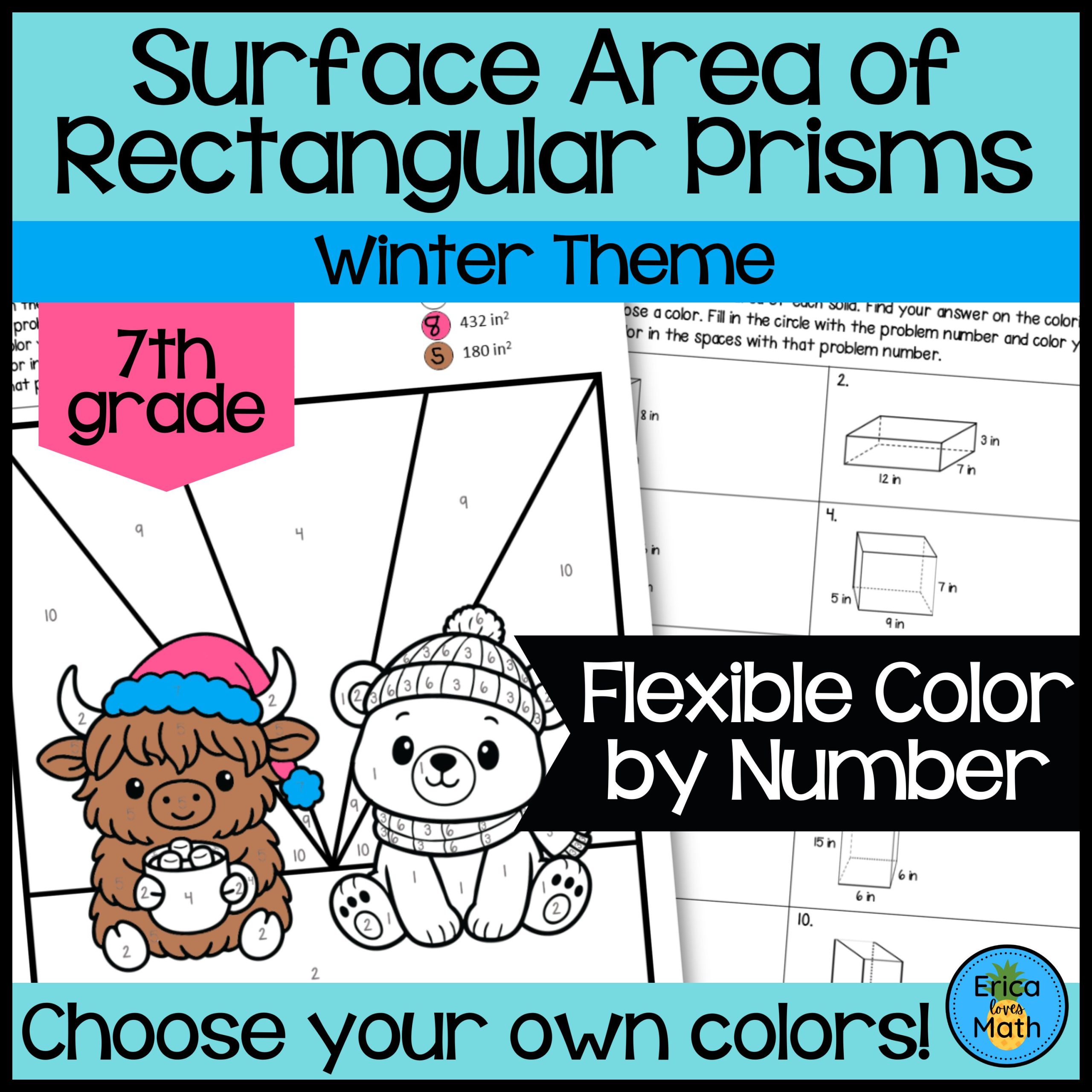 Surface Area of Rectangular Prisms Color by Number Activity (7th