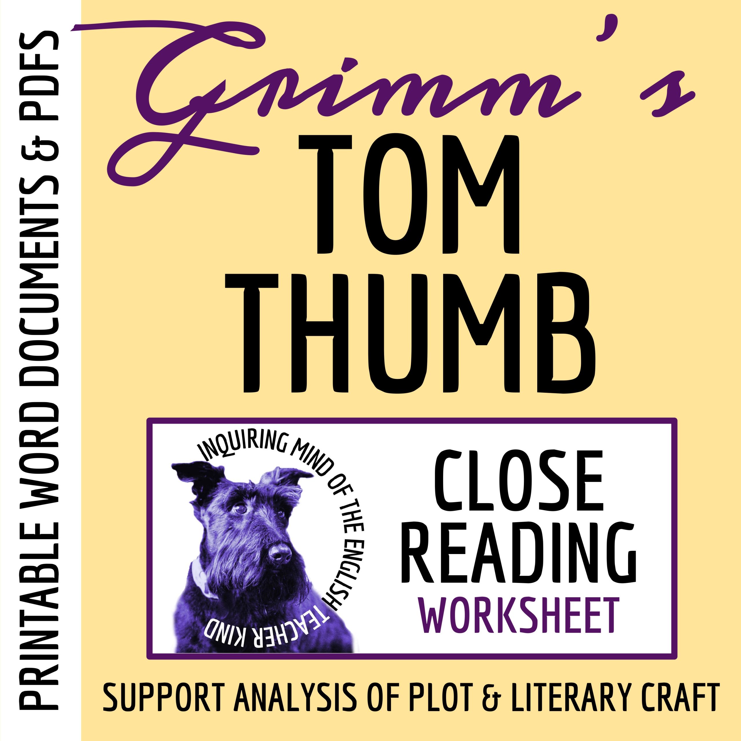 "Tom Thumb" Close Reading Analysis Worksheet | Brothers Grimm Fairy Tale Lesson