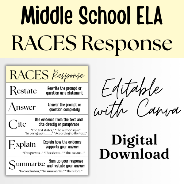 RACES Short Answer Response ELA Anchor Chart Poster Pastel Reading and ...
