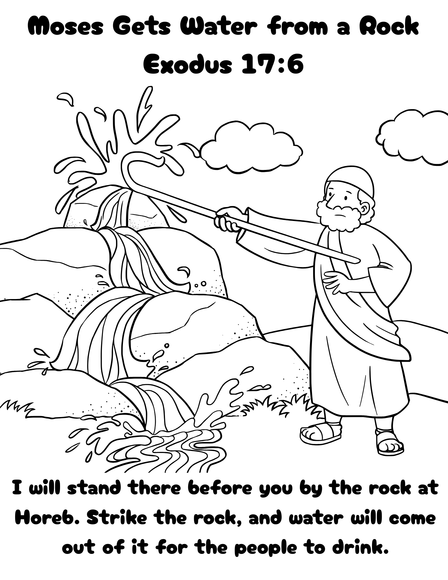 Moses Get Water from a Rock Coloring Page