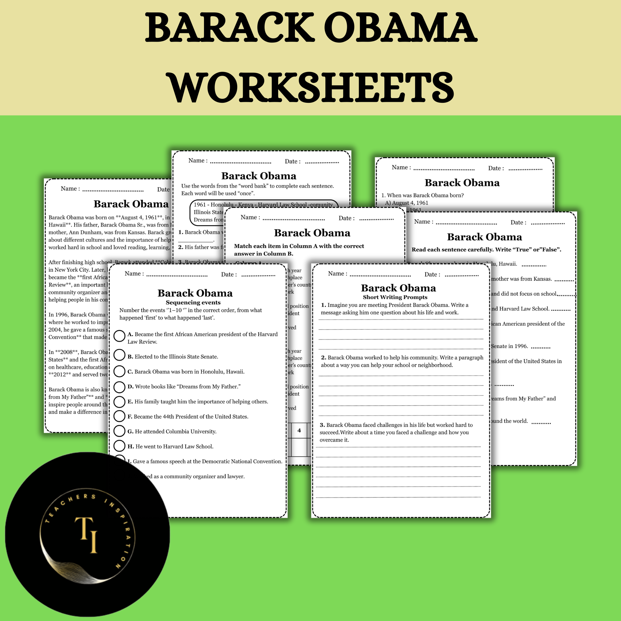Barack Obama Worksheets | Reading Comprehension & Activities