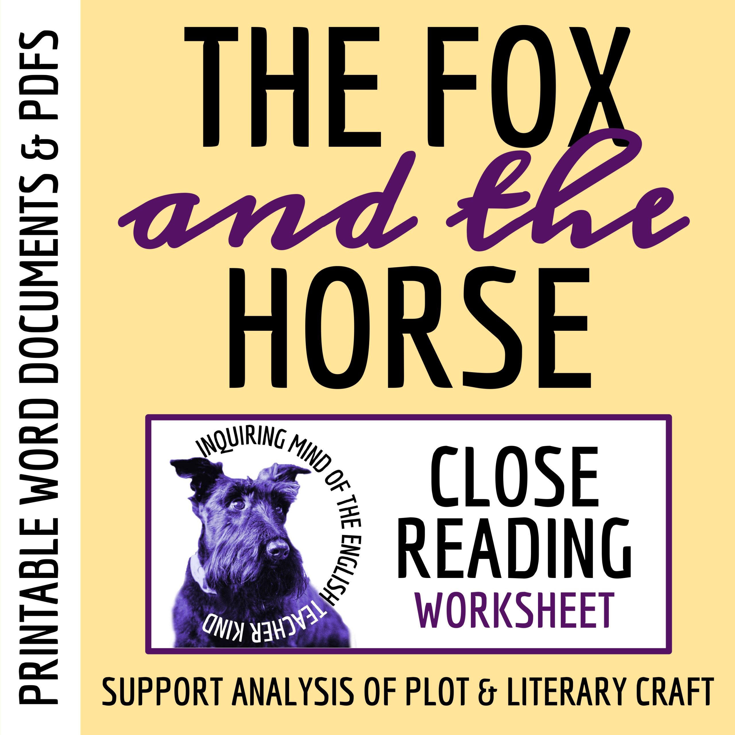 "The Fox and the Horse" Close Reading Analysis Worksheet | Grimm's Fairy Tale