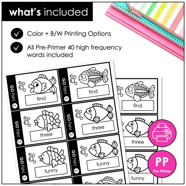 Pre-Primer Sight Words Go Fish Game | Dolch Sight Word Reading Practice ...
