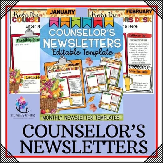 FALL AUTUMN COUNSELING MONTHLY NEWSLETTERS - Editable Template - Back to School