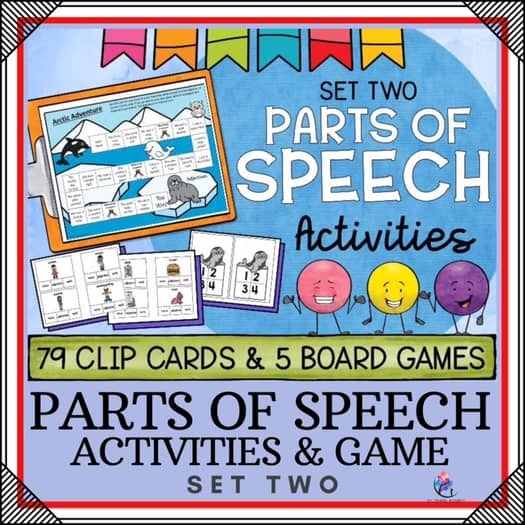 Set 2 - Parts of Speech Clip Cards - Grammar - Special Education