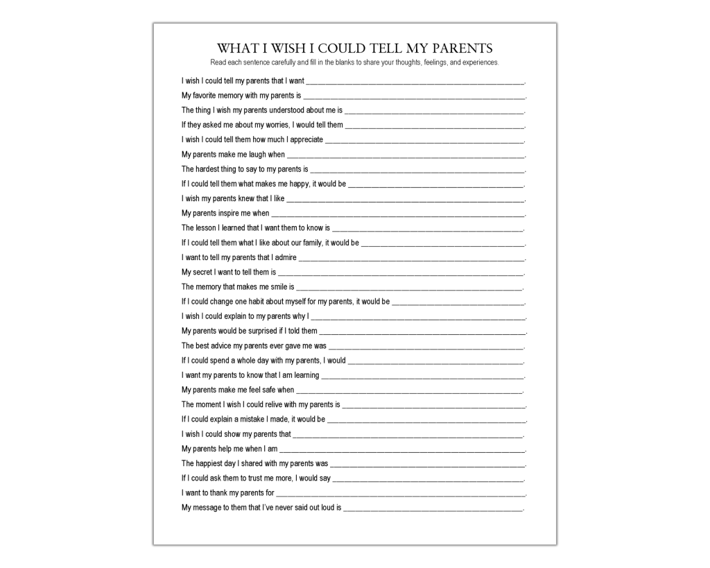 What I Wish I Could Tell My Parents Worksheet, Letter to My Parents ...