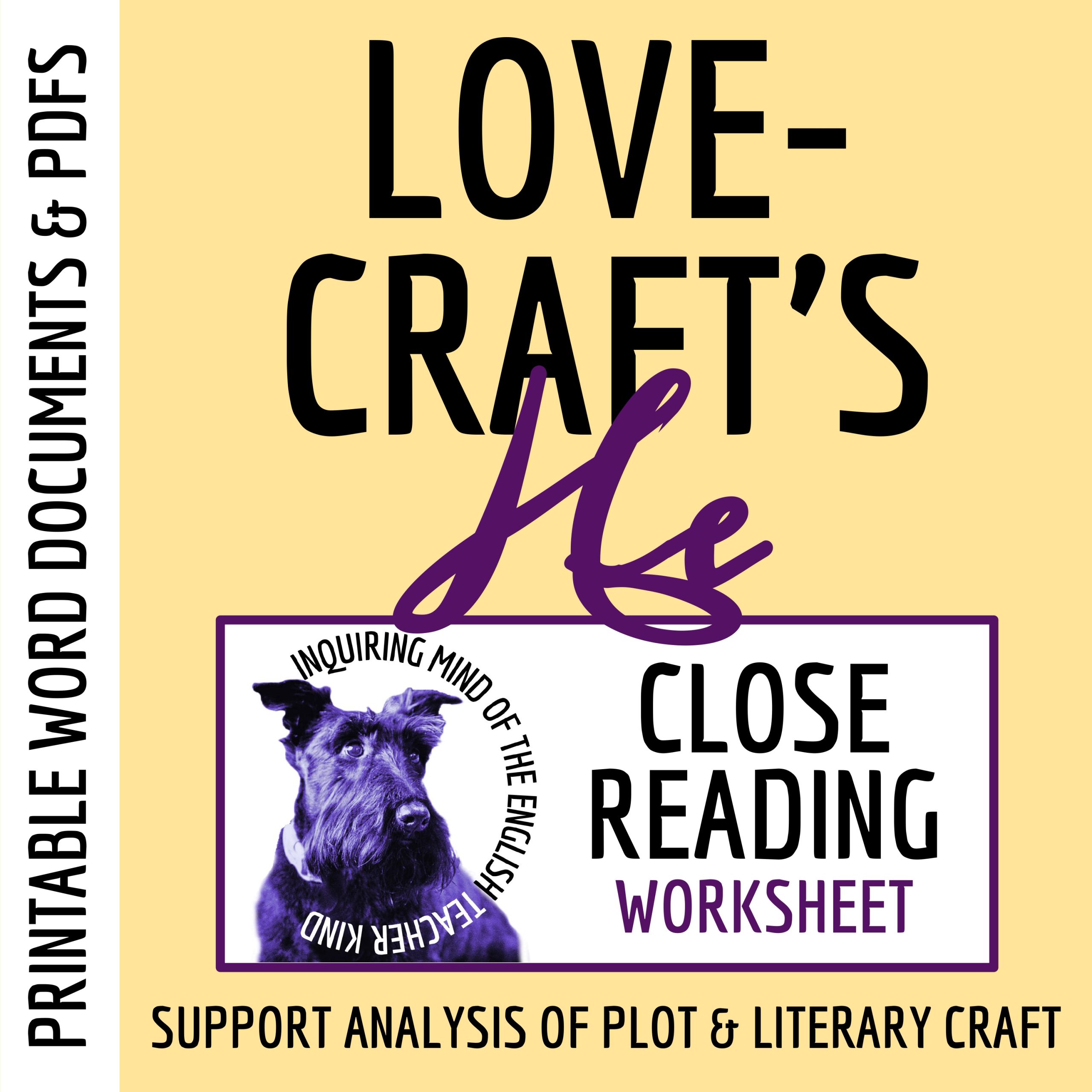 "He" by H.P. Lovecraft Close Reading Analysis Worksheet | Supernatural Horror