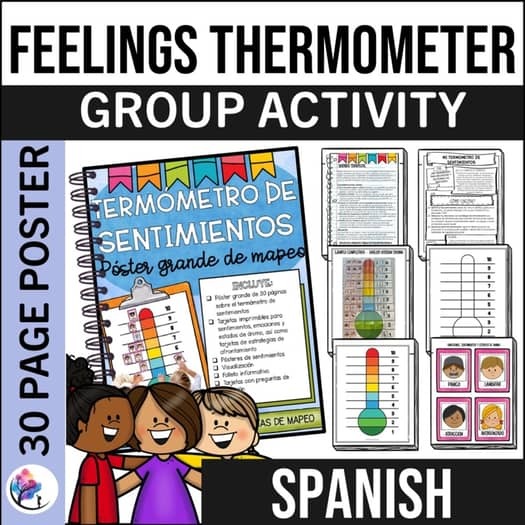 FEELINGS THERMOMETER & Anger Management Worksheets Kids Self Control SPANISH