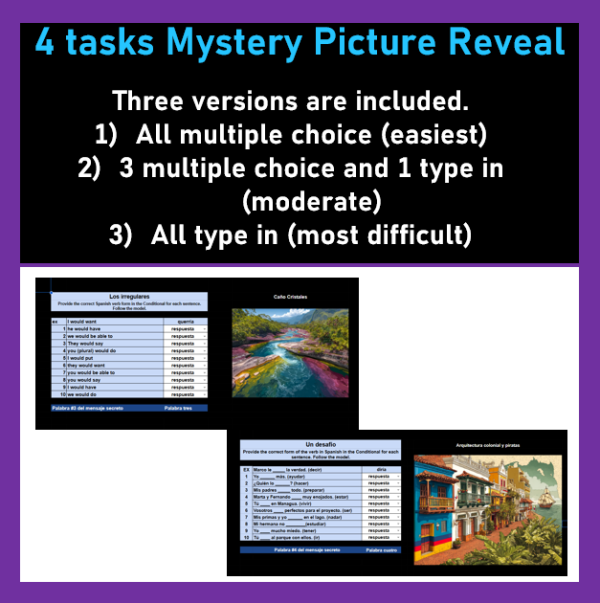 Spanish Conditional Verb Conjugation Mystery Picture Reveal No prep ...