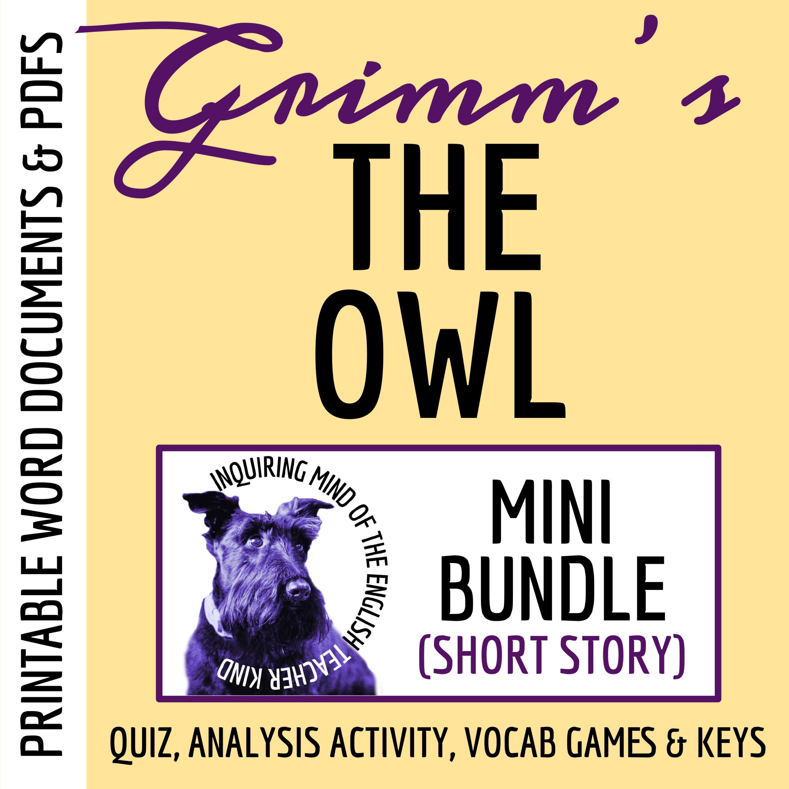 "The Owl" by the Brothers Grimm Quiz, Close Reading, and Vocabulary Games Bundle