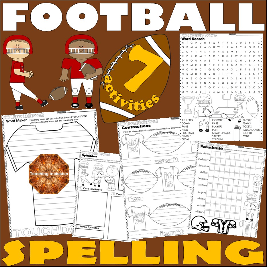 Football SPELLING Word Search Syllables NO PREP Worksheets Activities ELA