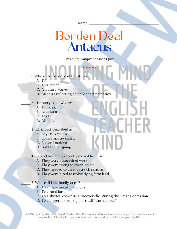"Antaeus" by Borden Deal Quiz and Answer Key (Short Story) - Made By Teachers