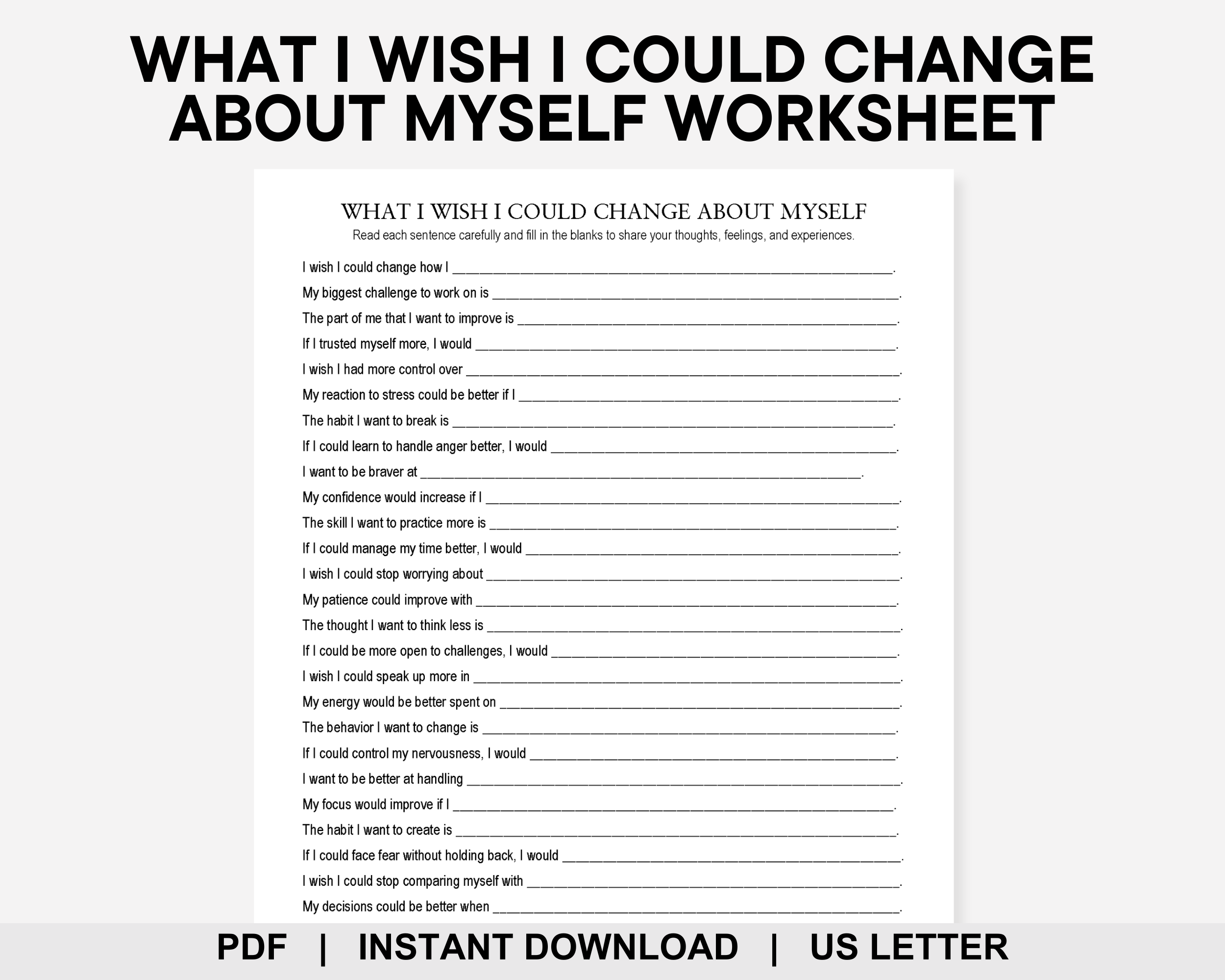What I Wish I Could Change About Myself Worksheet, Inner Critic, Personal Growth, Growth Mindset