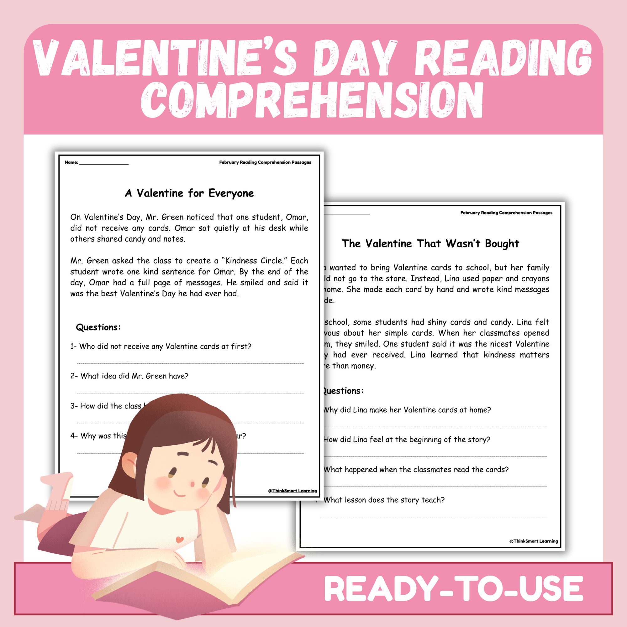 February Reading Comprehension Passages and Questions Valentine's Day ...