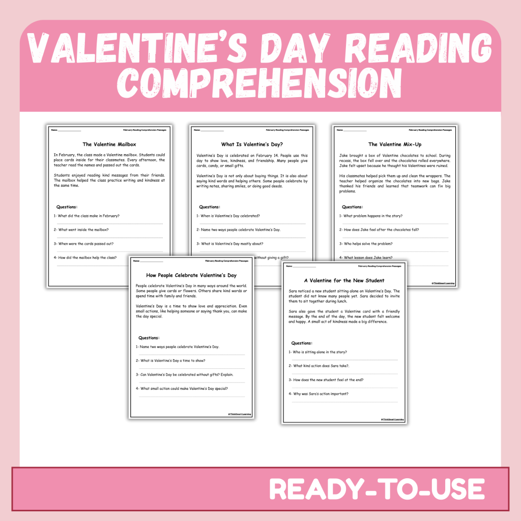 February Reading Comprehension Passages & Questions | Valentine’s Day ...