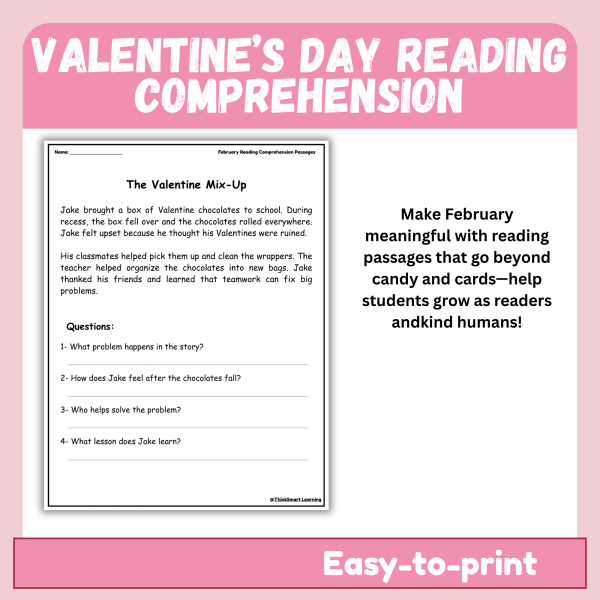 February Reading Comprehension Passages & Questions | Valentine’s Day ...