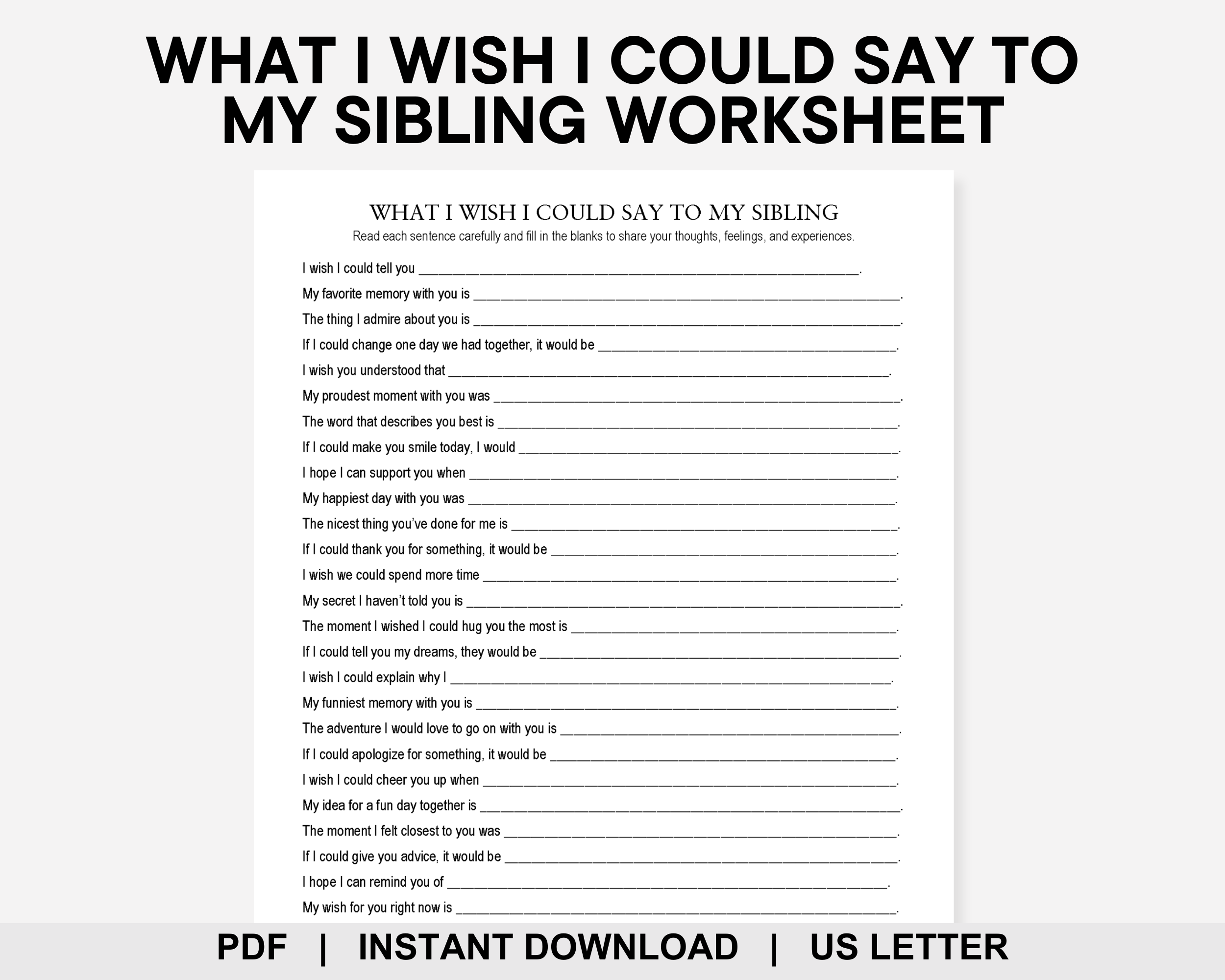 What I Wish I Could Say to My Sibling Worksheet, Sibling Games, Sibling Rivalry, Conflict Resolution