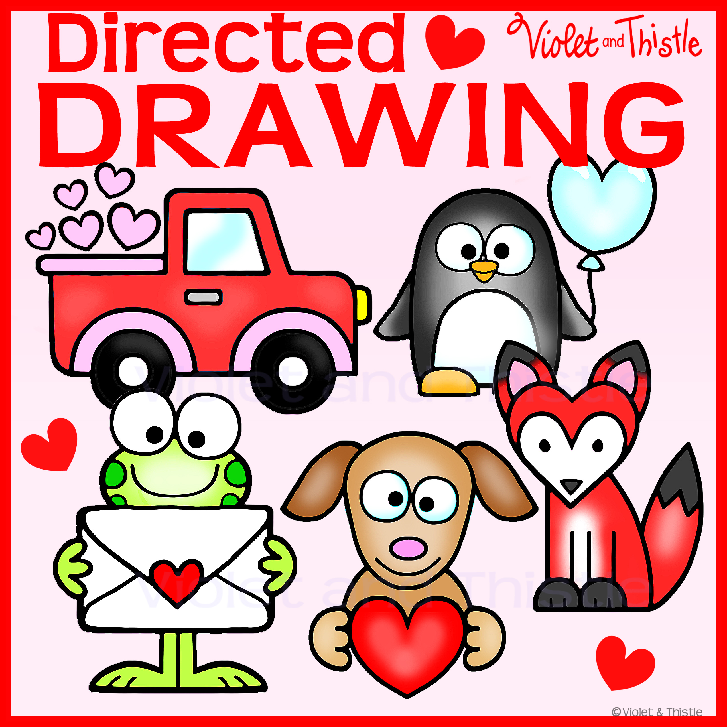 Directed Drawing Valentine Day Learn How to Draw Step by Step Guide Penguin Fox Frog Valentine Truck