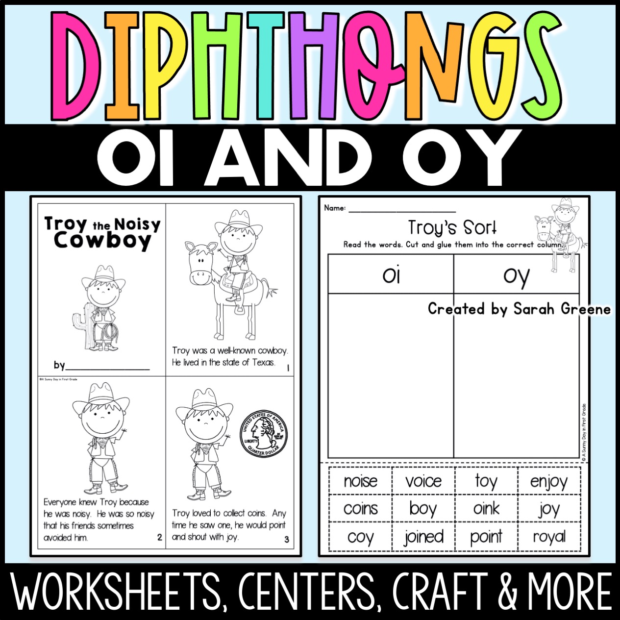 Diphthongs OI & OY Worksheets, Center & Games