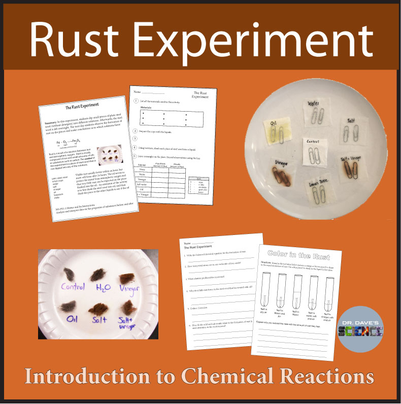 Chemical Reactions Activity, Rust Experiment Lab Chemistry Curriculum