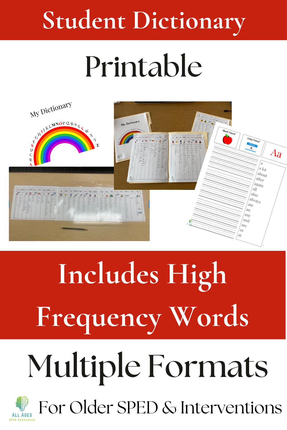 Personal Student Dictionary for Writing Fluency | High-Frequency Words Tool