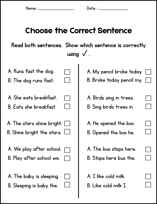 Sentence Structure Worksheets - Sentence Writing Practice for 1st 2nd ...