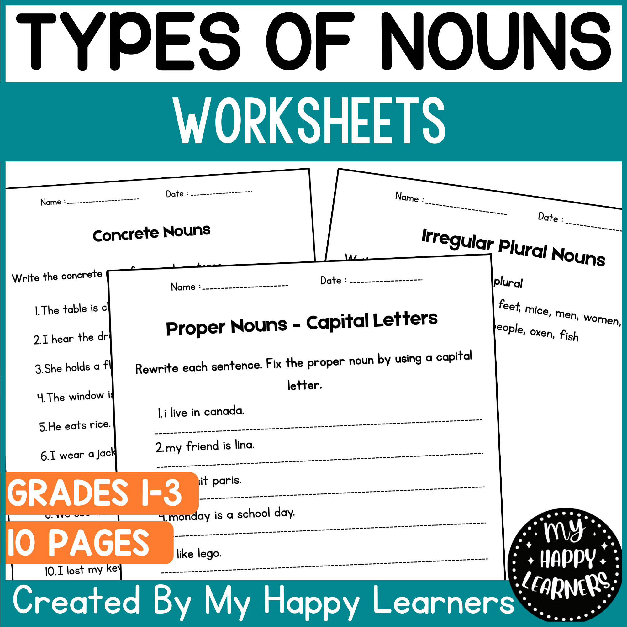 Types of Nouns Worksheets - Grammar Activities for 1st 2nd 3rd Grade