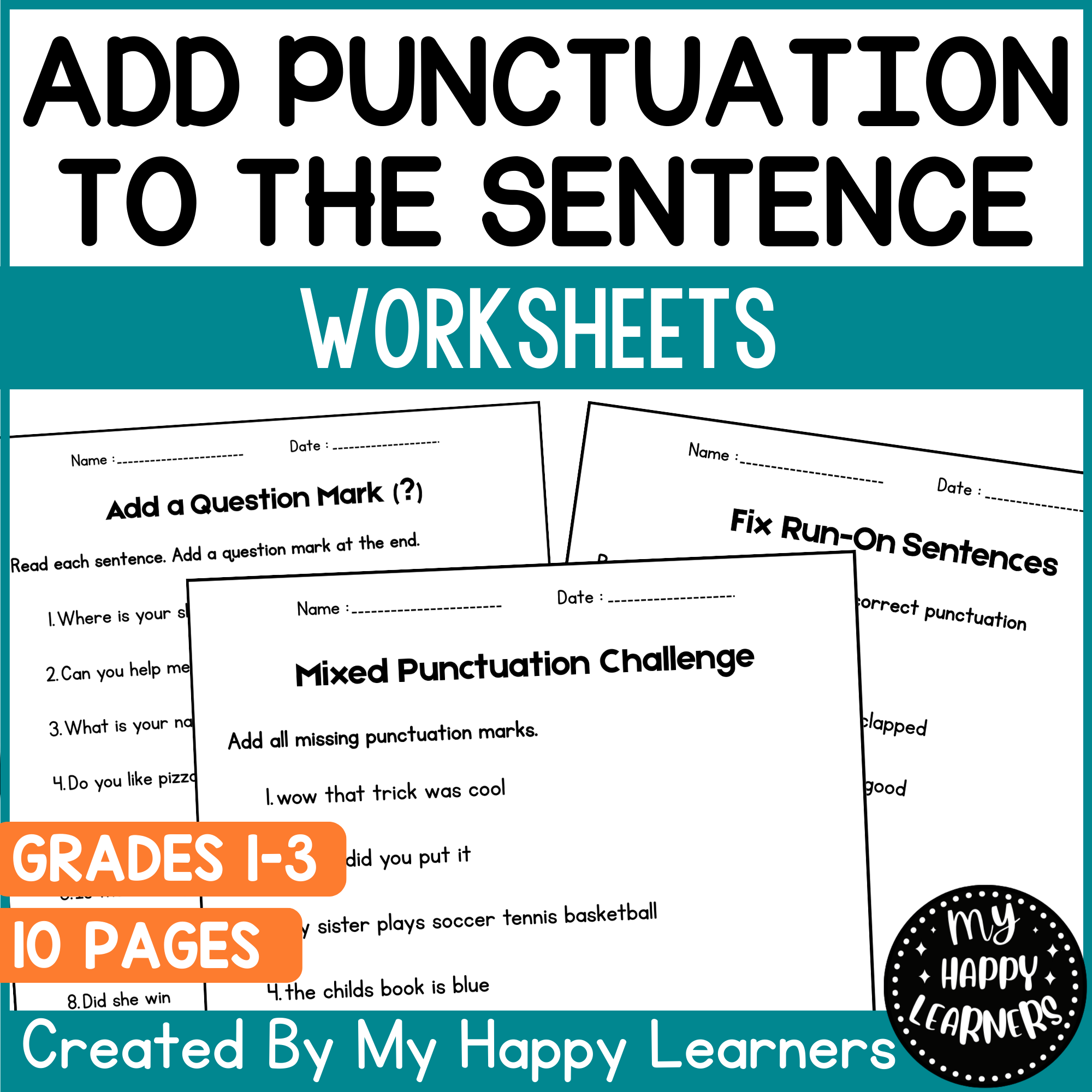 Punctuation Practice Worksheets - Grammar Writing Activities 1st 2nd 3rd Grade