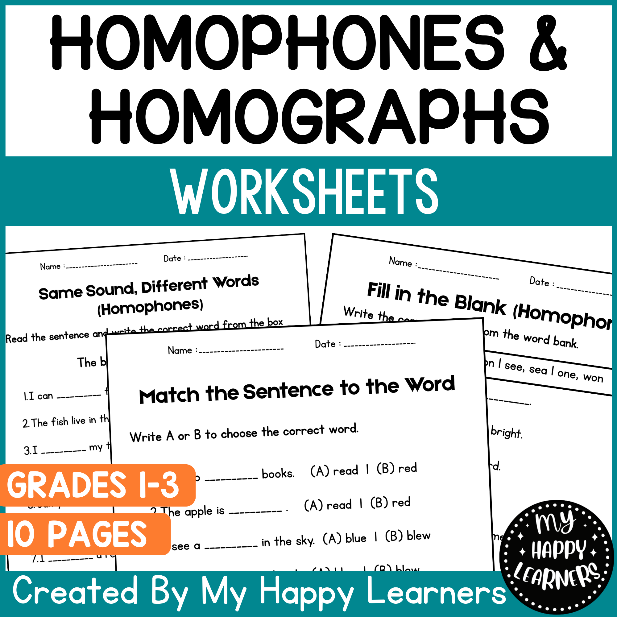 Homophones and Homographs Worksheets - Grammar Activities for 1st 2nd 3rd Grade