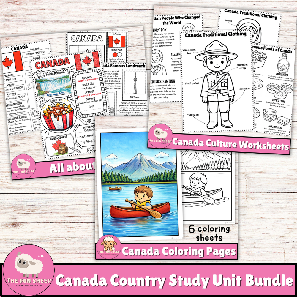 Canada Country Study Unit Bundle Culture Worksheets Activities Coloring Pages