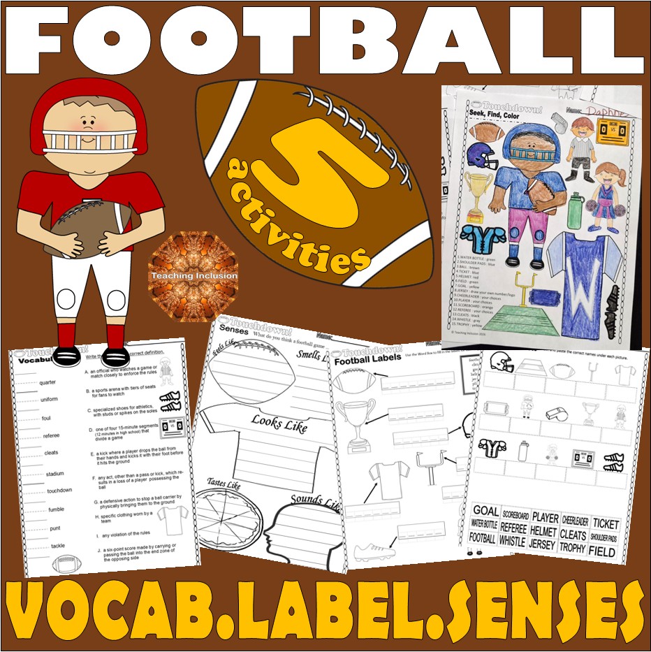 Football Vocabulary & Labeling Coloring Super Worksheets Bowl