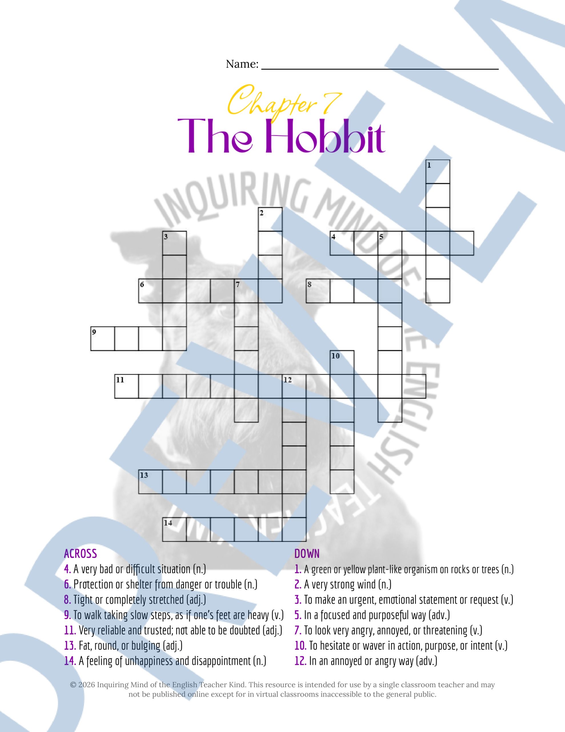 The Hobbit Chapter 7 Vocabulary Games | Crossword Puzzle | Word Search ...