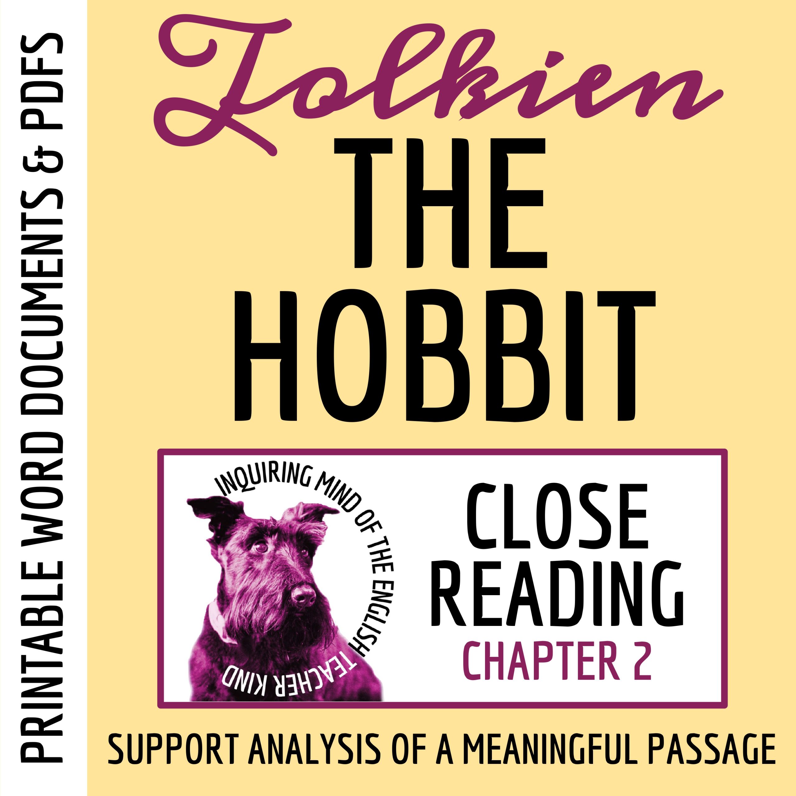 The Hobbit Chapter 2 Close Reading Analysis Worksheet for High School