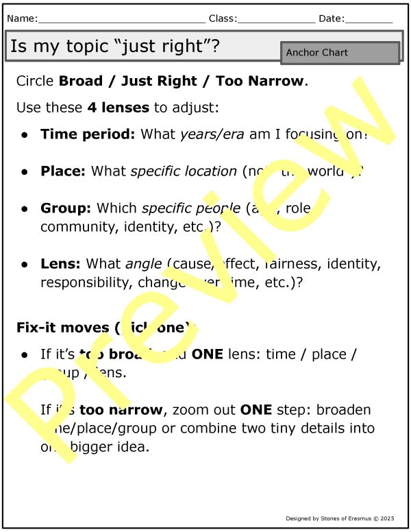 Topic Specific Activity Topic Selection & Focus | Writing Activity for ELA Students Grades 7-12 ...