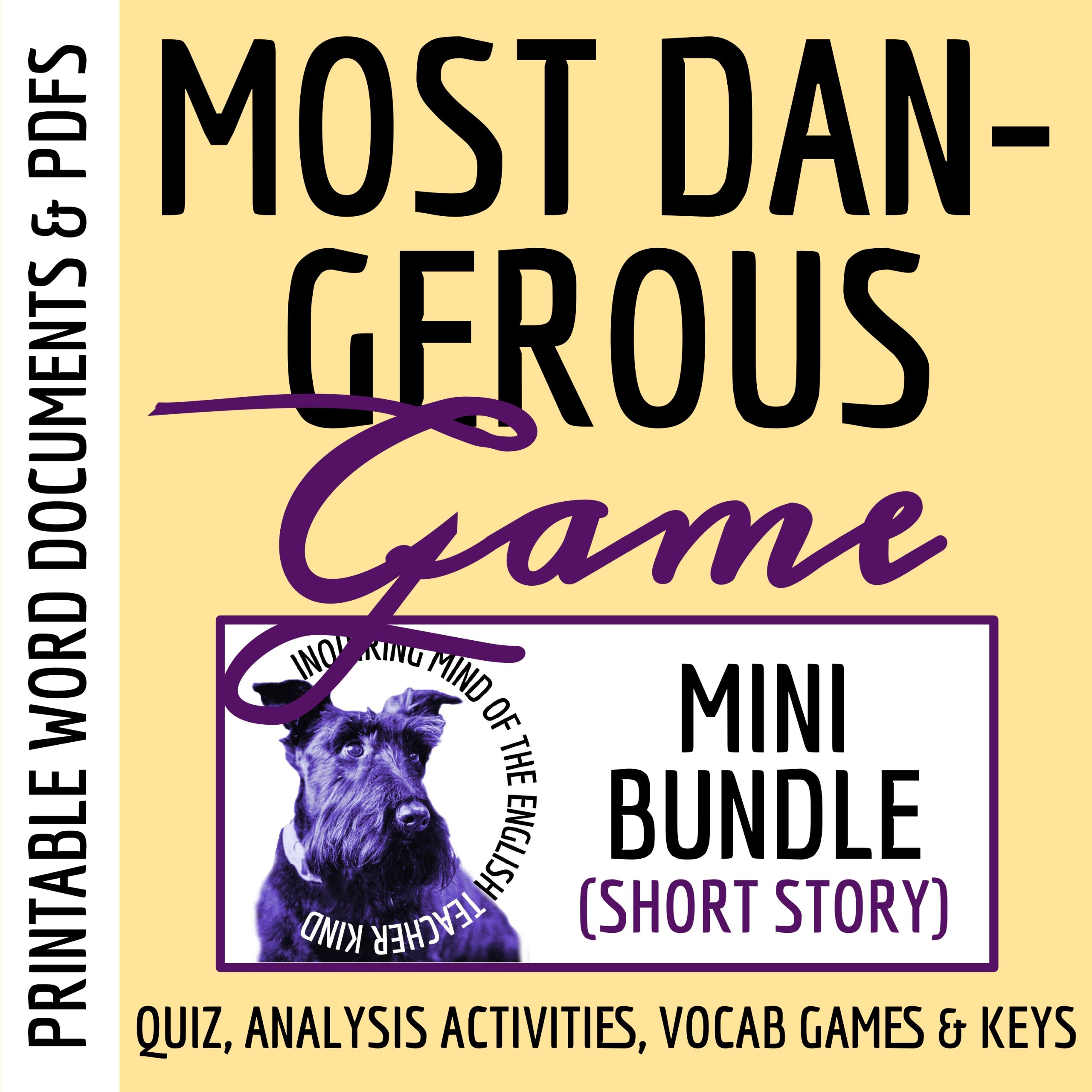 "The Most Dangerous Game" Quiz, Reading Analysis Worksheets, and Vocabulary Games