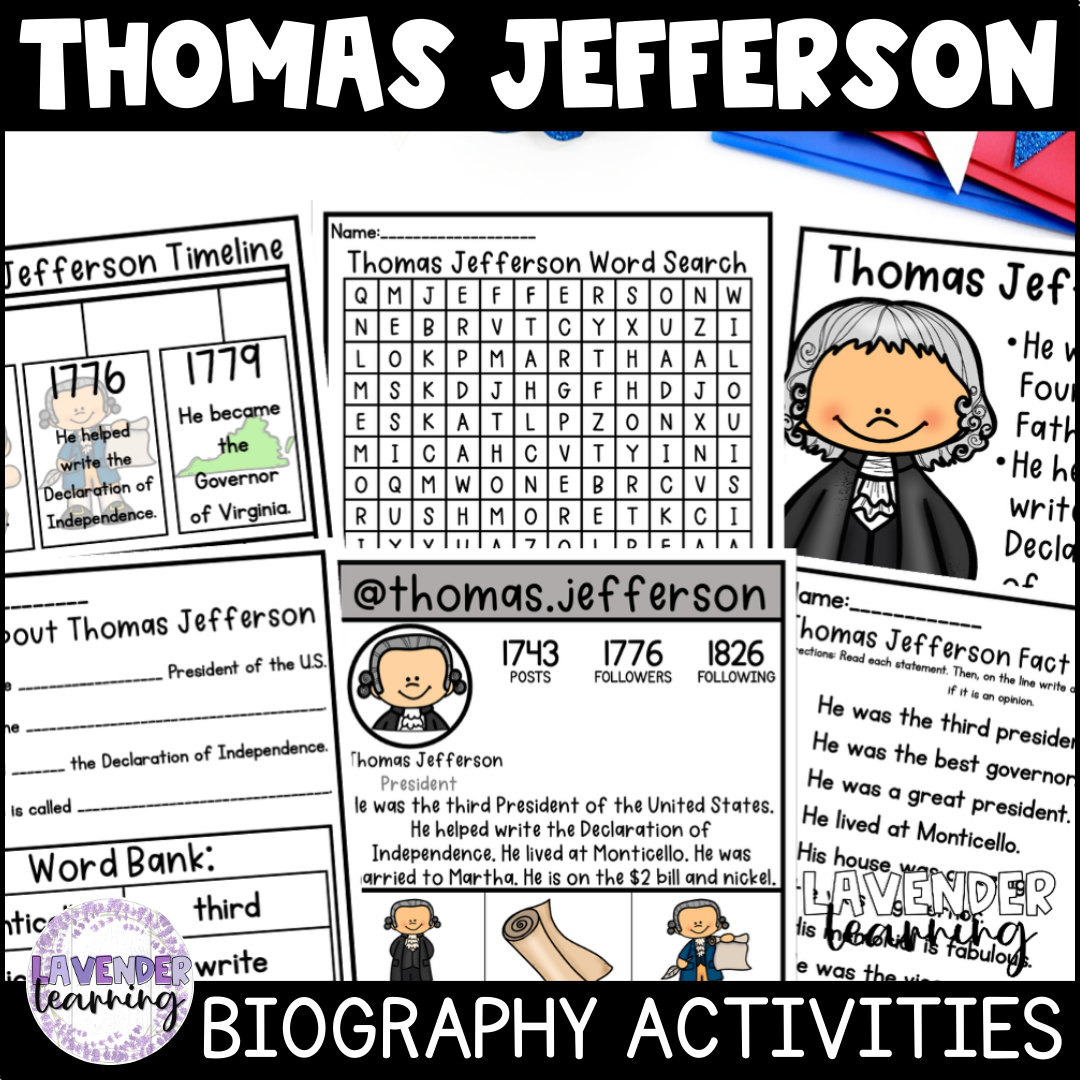 Thomas Jefferson Biography, Flip Book, & Report Activities - Presidents' Day