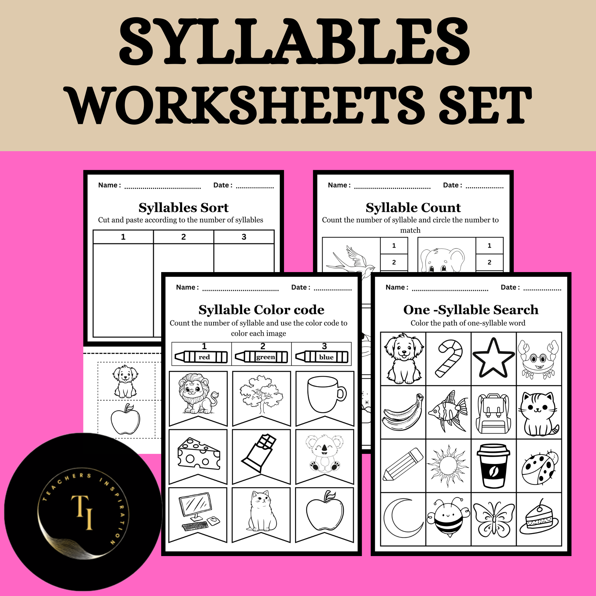 Kindergarten Syllables Worksheets | Phonological Awareness & Phonics Practice