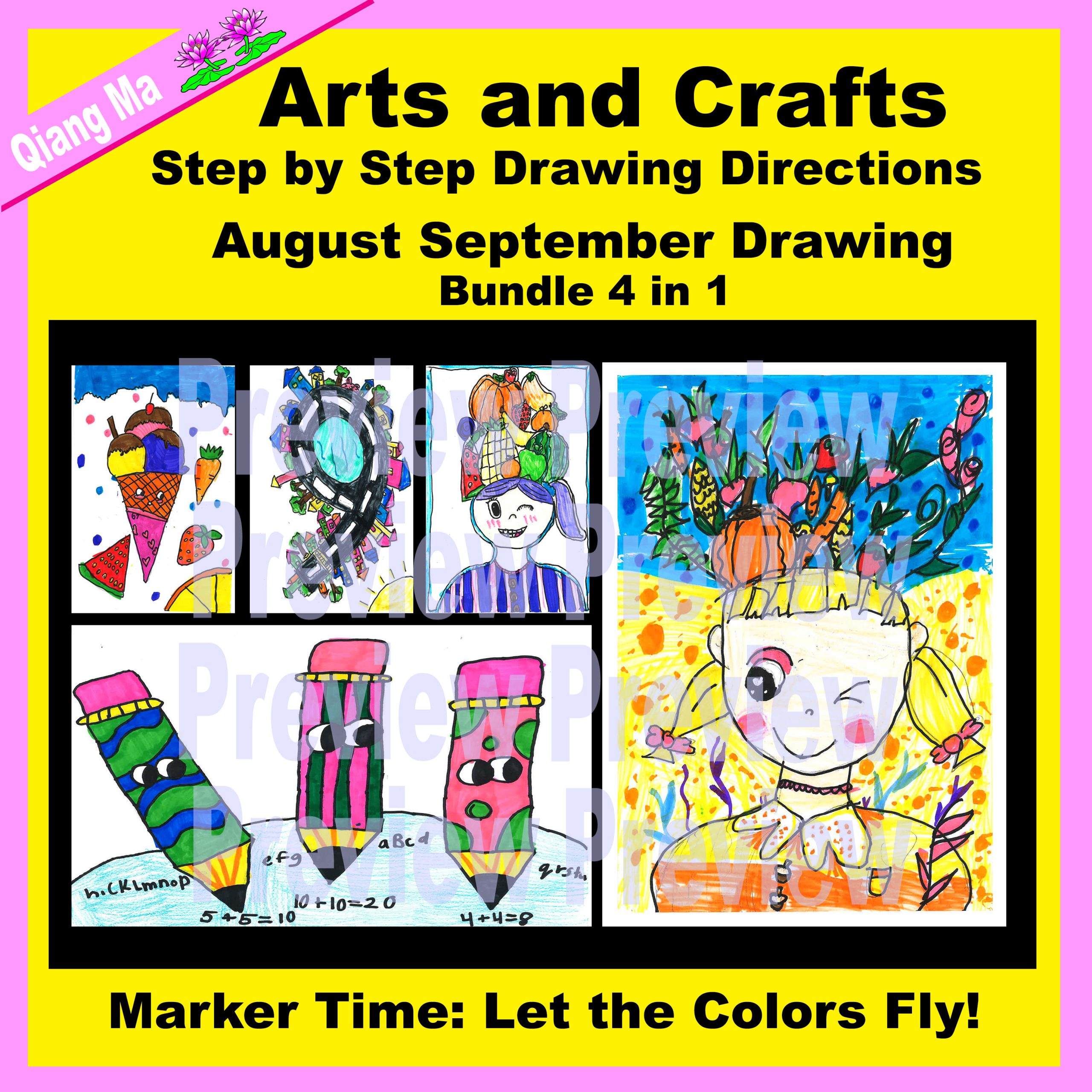 Arts and Crafts: August September Marker Drawing Bundle 4 in 1
