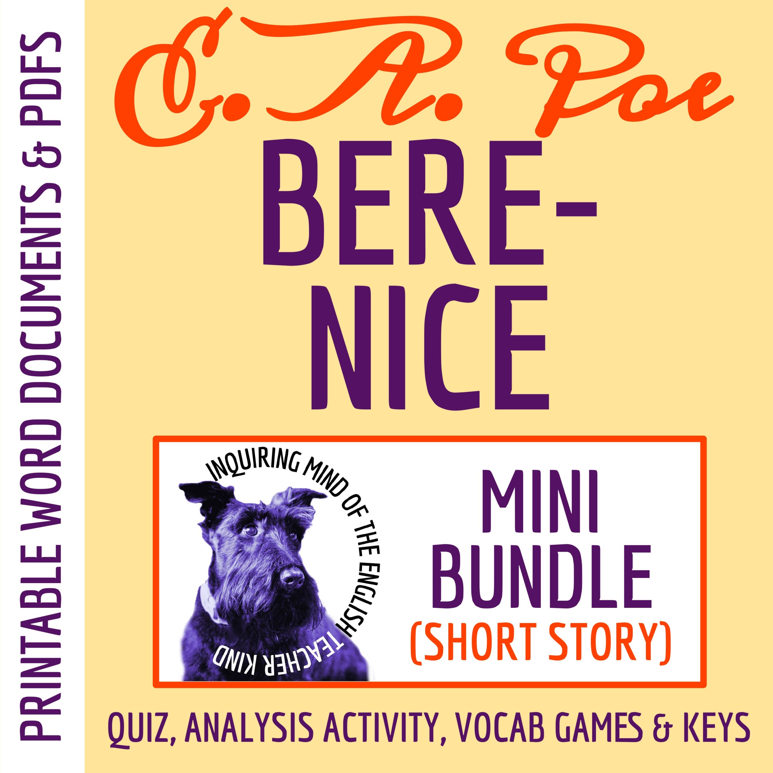 "Berenice" by Edgar Allan Poe Quiz, Analysis Worksheet, and Vocabulary Activities
