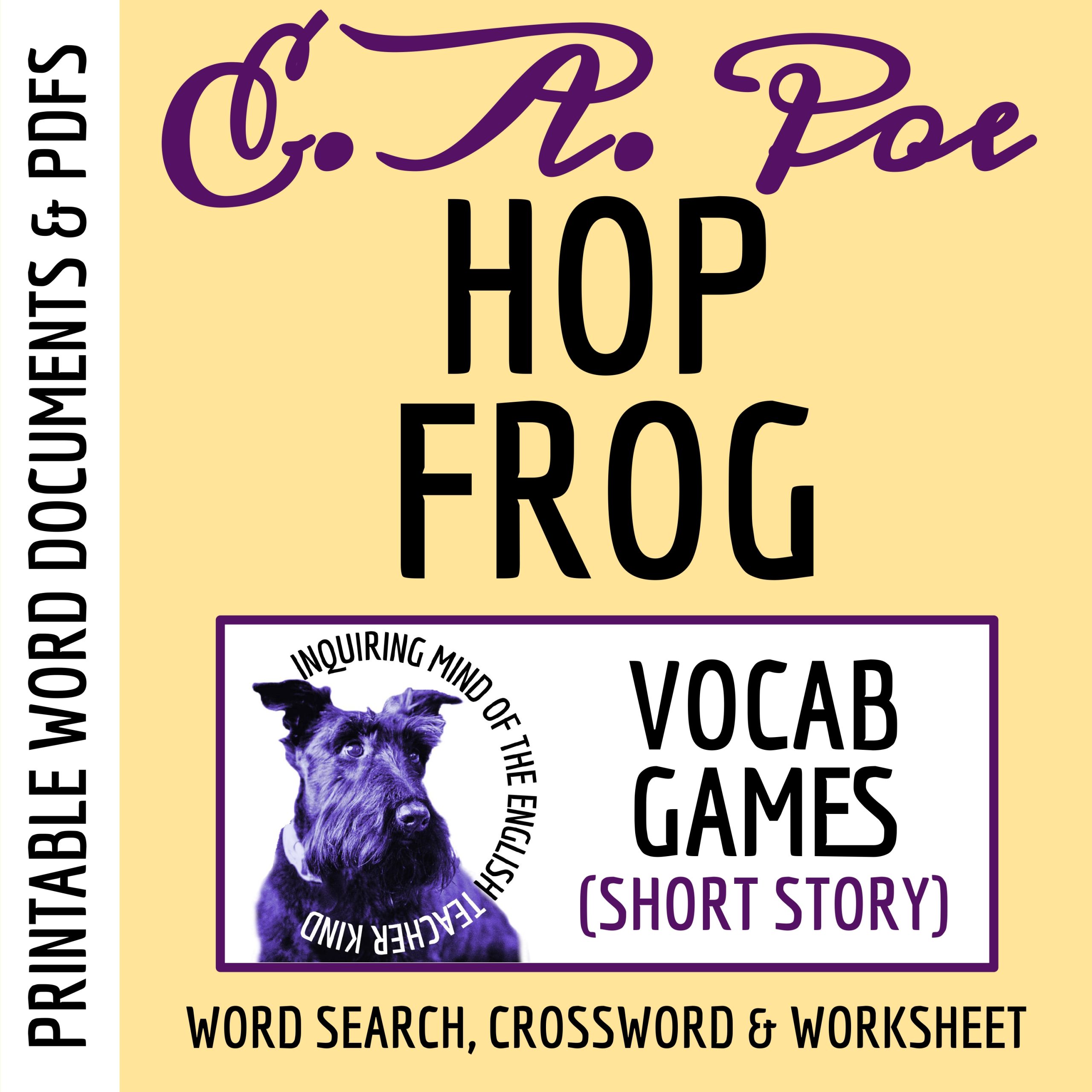 "Hop Frog" by Edgar Allan Poe Vocabulary Worksheet, Crossword Puzzle, and Word Search