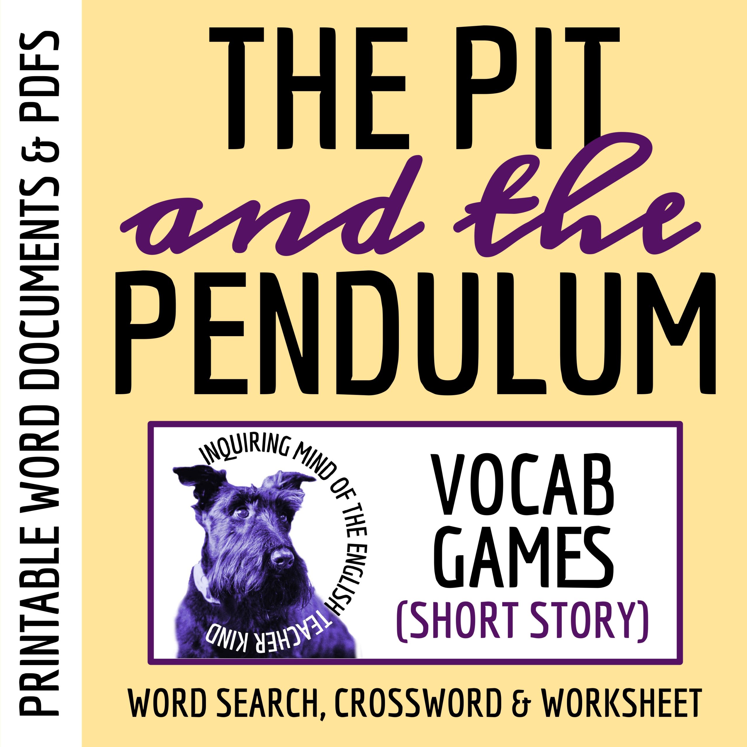 "Pit and the Pendulum" Vocabulary Worksheet, Crossword Puzzle, and Word Search