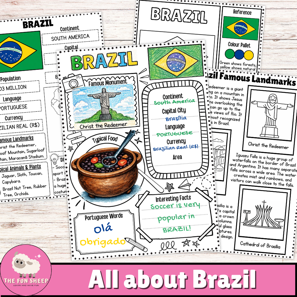 All about Brazil Worksheets Country Study Project Geography & Culture Pack
