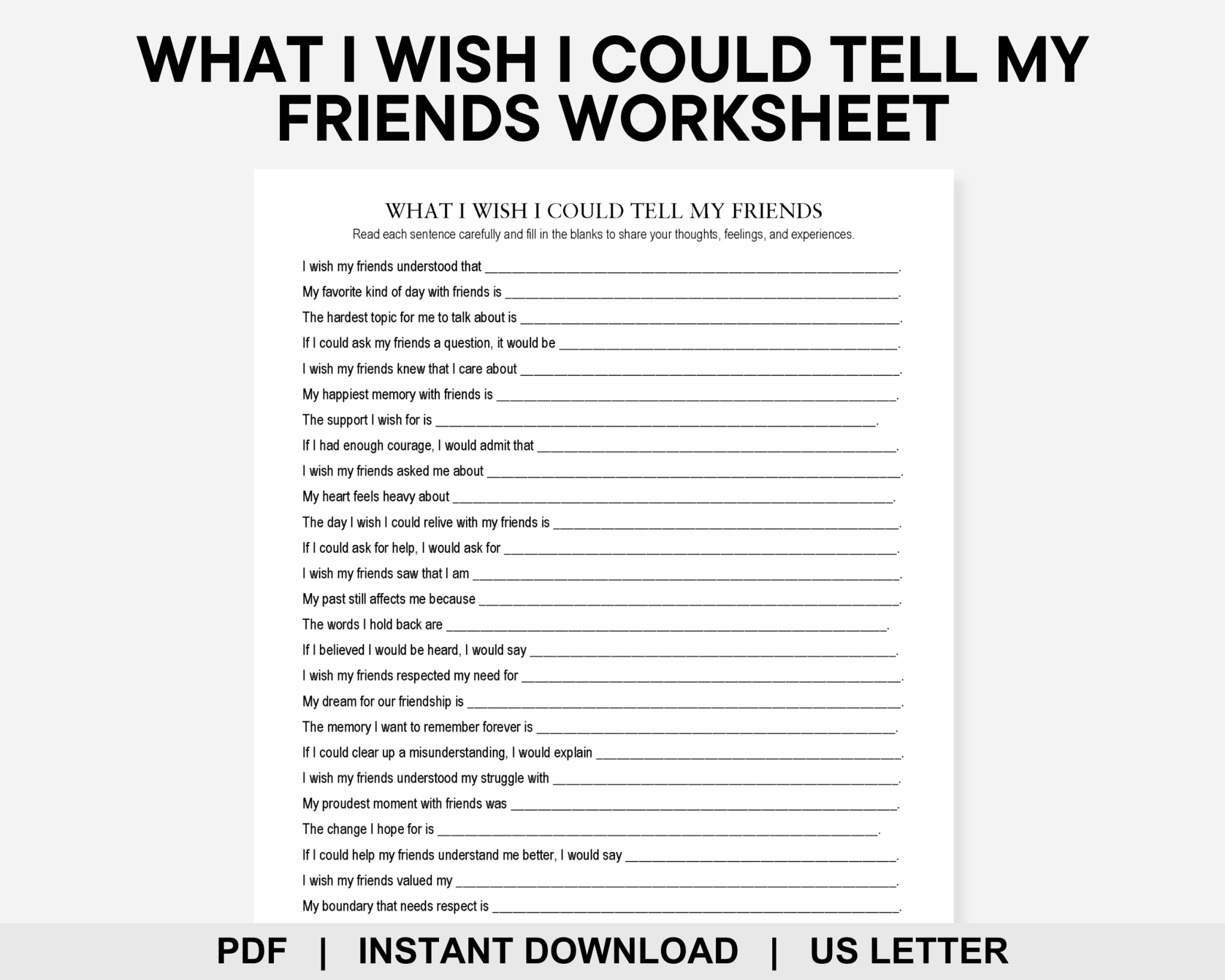 What I Wish I Could Tell My Friends Worksheet, Letter to Friends, Get ...