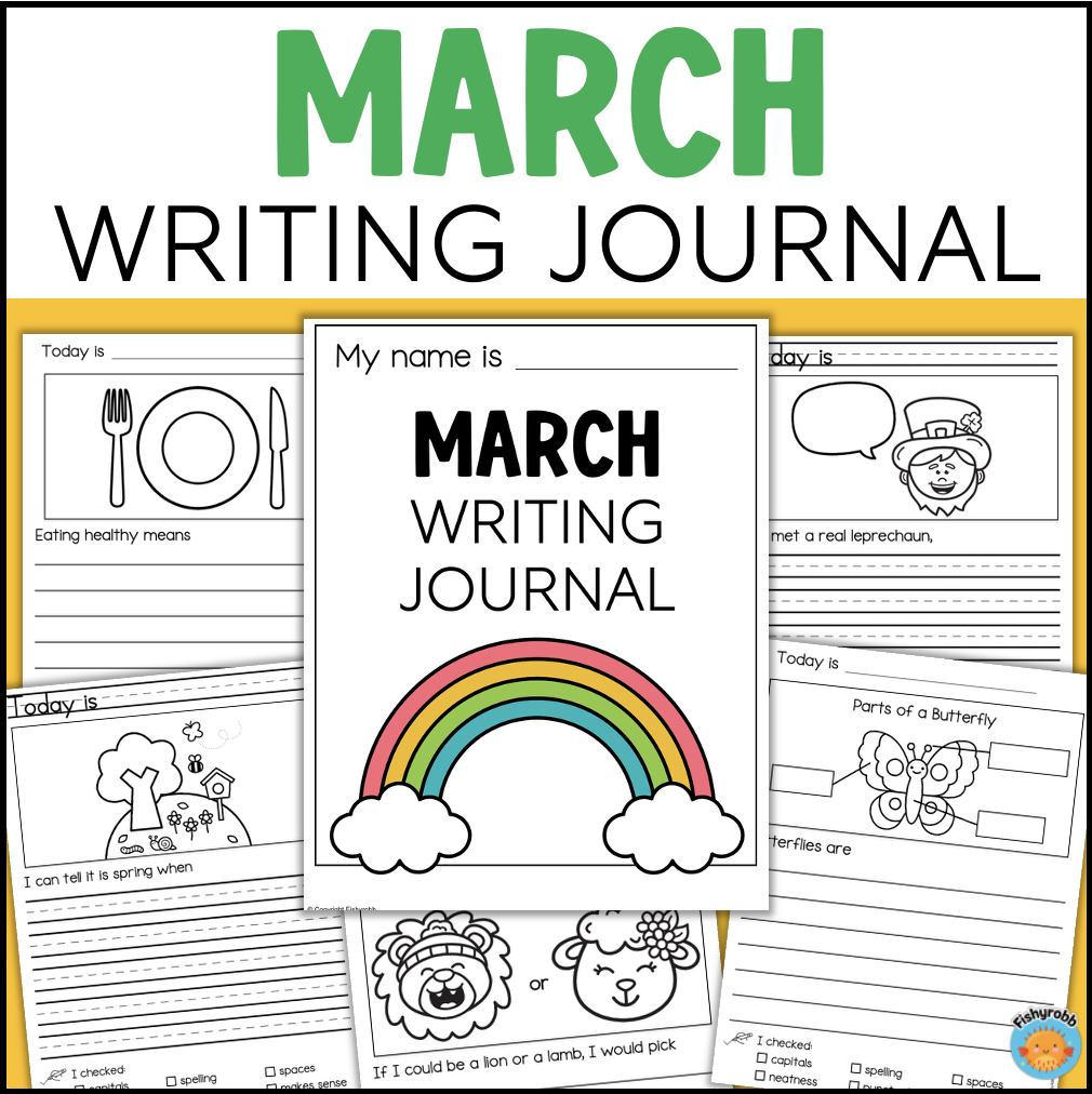 March Daily Writing Journal Prompts 1st 2nd Grade St Patricks Day Spring