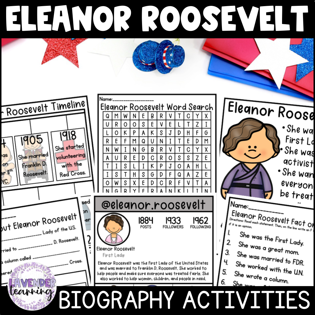 Eleanor Roosevelt Biography Activities for Kindergarten, 1st Grade, & 2nd Grade