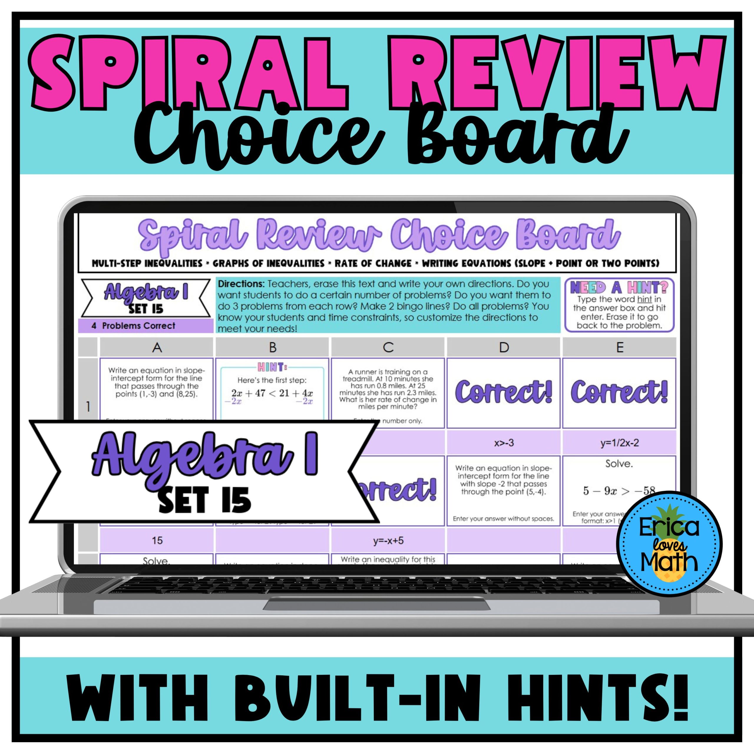 Algebra 1 Spiral Review Sub Plan | Digital Choice Board Activity (Set 15)