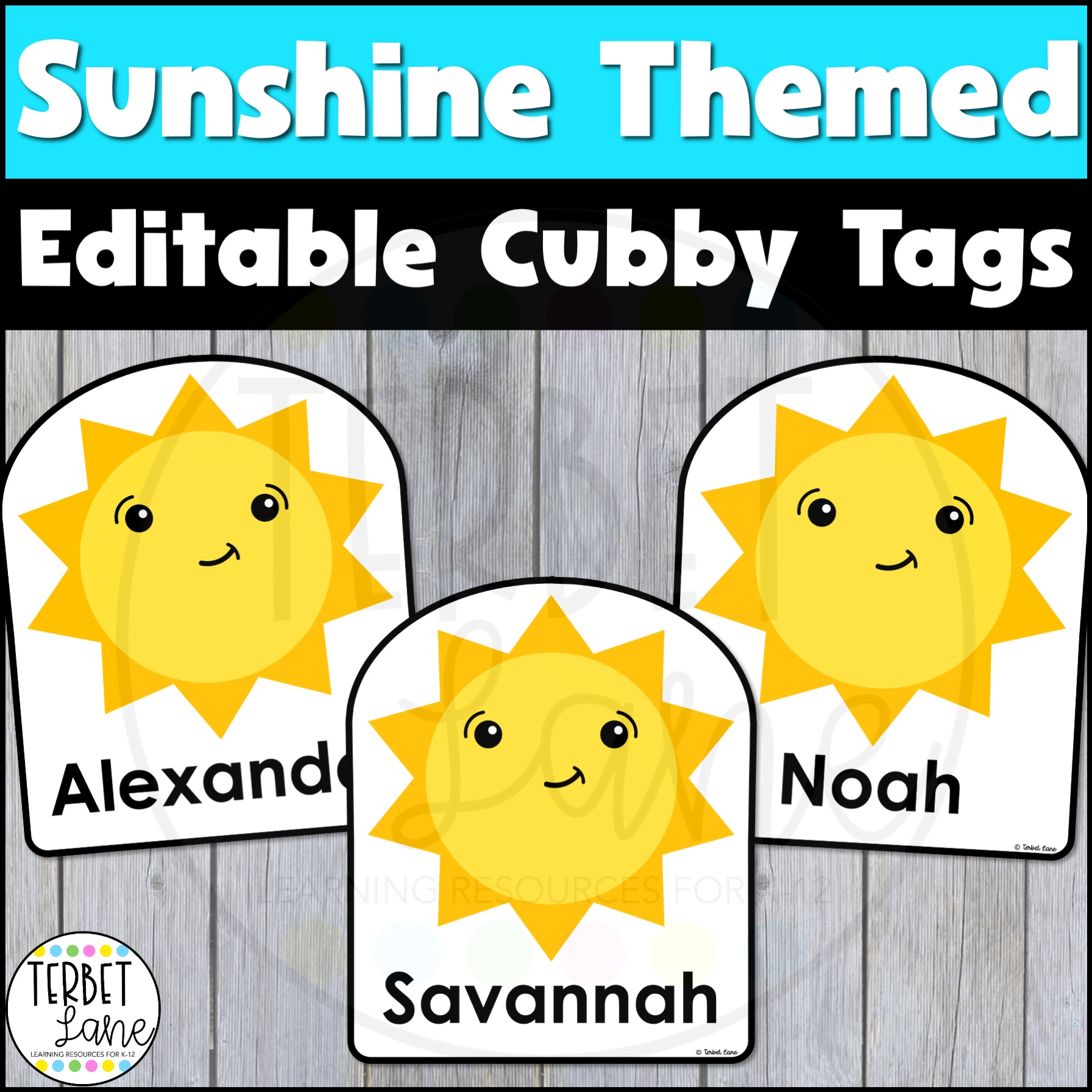 Editable Sunshine Cubby Tags | Summer Classroom Labels for Name Tags, Lockers