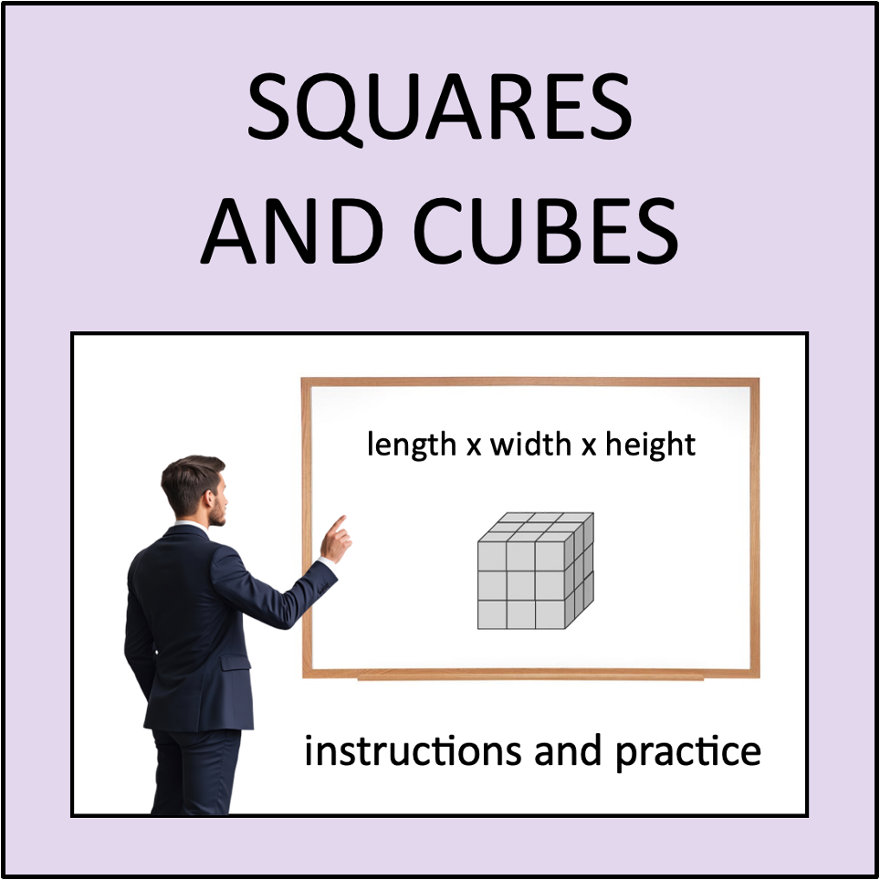 Squares and Cubes - instructions and practice