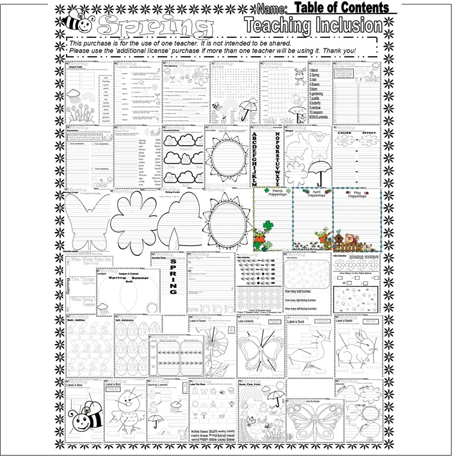 Spring Activities Worksheets NO PREP Writing Vocabulary Math Literacy ...